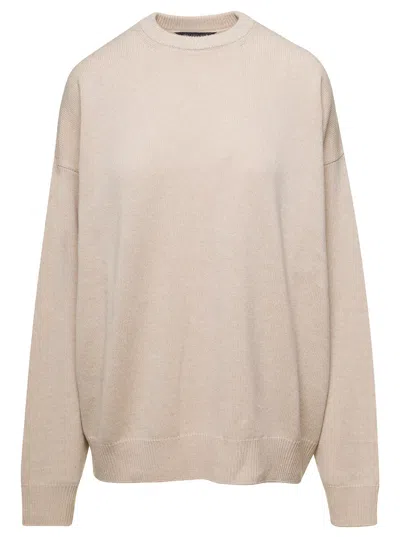 BALENCIAGA BEIGE OVERSIZED SWEATER WITH LOGO EMBROIDERY AT THE BACK IN CASHMERE WOMAN