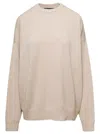 BALENCIAGA BEIGE OVERSIZED SWEATER WITH LOGO EMBROIDERY AT THE BACK IN CASHMERE WOMAN