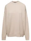 BALENCIAGA BEIGE OVERSIZED SWEATER WITH LOGO EMBROIDERY AT THE BACK IN CASHMERE WOMAN