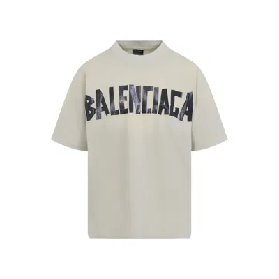 Balenciaga Beige Round Neck Logo T-shirt In Neutral