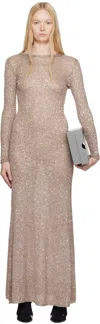 Balenciaga Beige Sequin Maxi Dress In 2182 Light Brown/sil