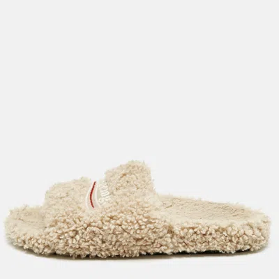 Pre-owned Balenciaga Beige Shearling Fur Furry Slide Sandals Size 39