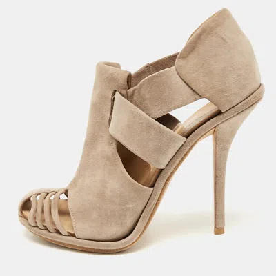Pre-owned Balenciaga Beige Suede Cutout Ankle Length Boots Size 39