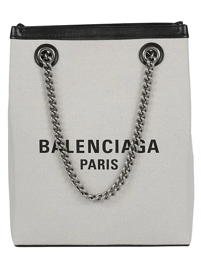 Balenciaga Beige Tan Cotton And Calfskin Tote Bag For Women In Gray