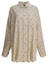 Balenciaga Beige Oversized Shirt With All-over Printed Logo In Viscose Woman In Neutral