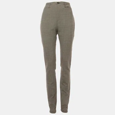 Pre-owned Balenciaga Beige/blue Plaid Wool Blend Ankle Zip Trousers M