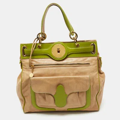 Pre-owned Balenciaga Beige/green Leather Lune Tote