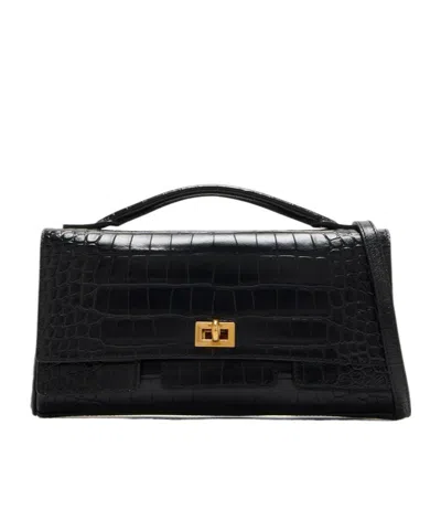 Balenciaga Bel Air Small Clutch With Shoulder Strap In Black