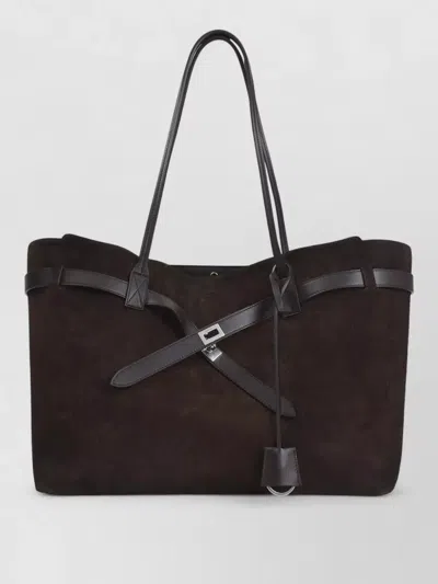 Balenciaga Bel Air Large Suede Tote Leather Straps In Brown