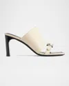 Balenciaga Bel Air Leather Buckle Mule Sandals In Neutral
