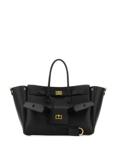 Balenciaga Women Black Leather Small Carry All Bel Air Shopping Bag