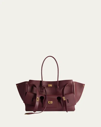 Balenciaga Bel Air Medium Flap Leather Tote Bag In Dark Burgundy