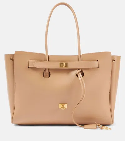 Balenciaga Bel Air Medium Leather Tote Bag In Beige