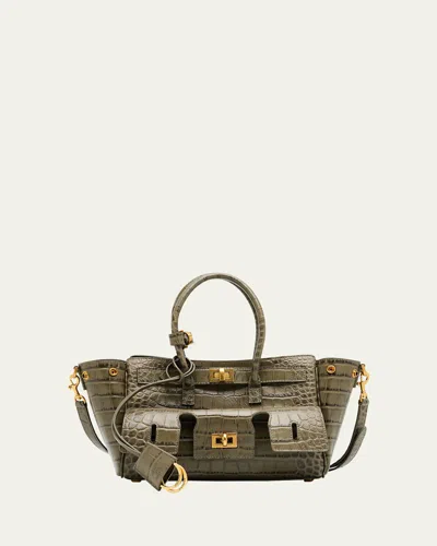 Balenciaga Bel Air Mini Croc-embossed Leather Crossbody Bag