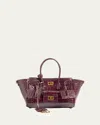Balenciaga Bel Air Mini Croc-embossed Leather Crossbody Bag In Burgundy