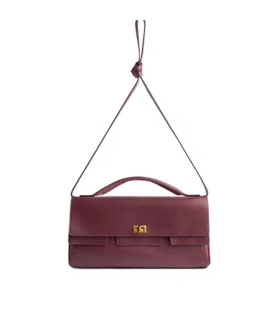 Balenciaga Bel Air Flap Leather Top-handle Bag In Burgundy