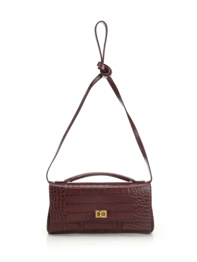 Balenciaga Bel Air Flap Leather Top-handle Bag In Burgundy