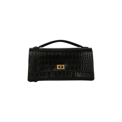 Pre-owned Balenciaga Bel Air Small Croc-embossed Leather Clutch Bag 'black' | Women's Size Onesize