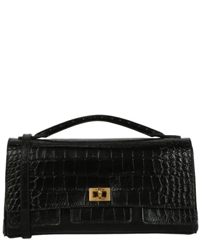 Balenciaga Bel Air Small Croc-embossed Leather Clutch In Black