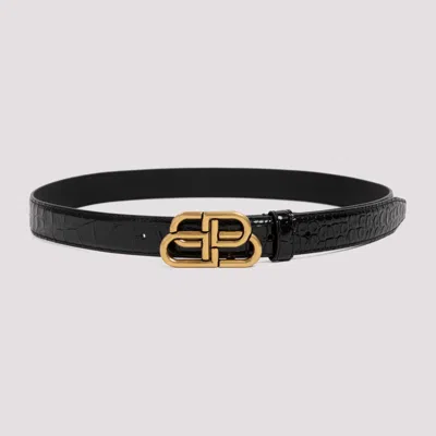 Balenciaga Bb Reversible Croc-effect And Smooth Leather Waist Belt In Black