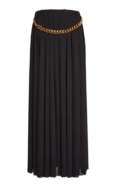 BALENCIAGA BELT-DETAILED PLEATED CREPE MAXI SKIRT