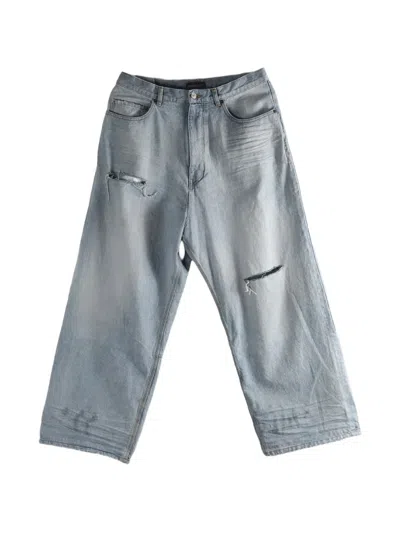 Balenciaga Men Light Blue Cotton Denim Baggy Minimal Jeans
