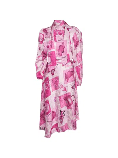 Pre-owned Balenciaga Belted Asymmetric Midi Dress In Pink