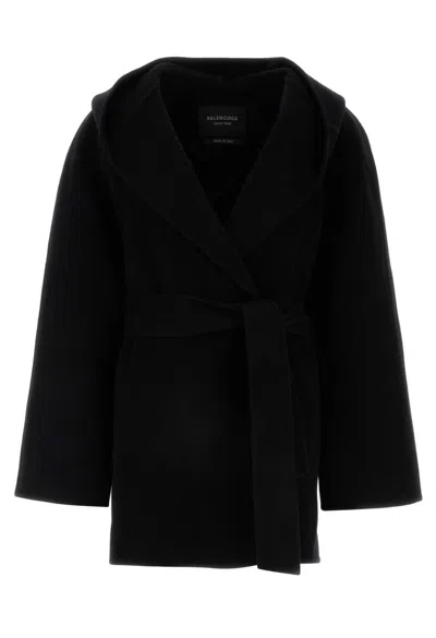 Balenciaga V-neck Tie-waist Coat In Black