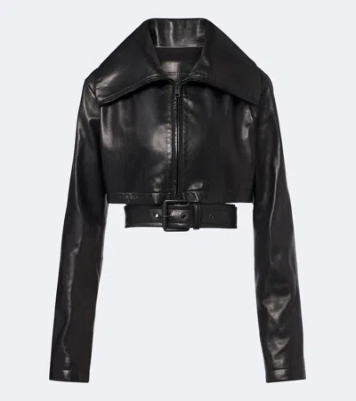 Balenciaga Belted Cropped Leather Jacket In Black