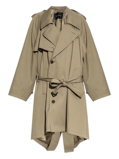 Balenciaga Belted Double-breasted Trench Coat In Gray