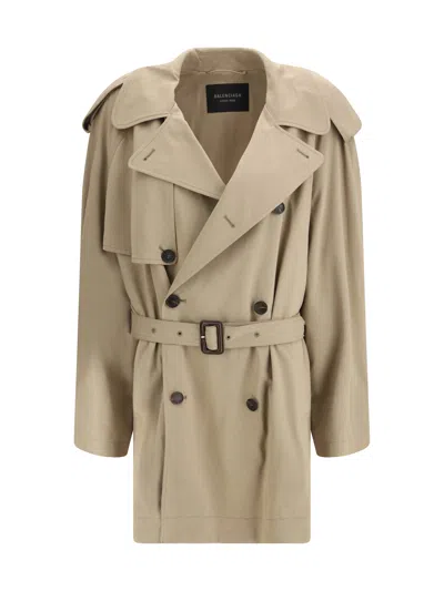 Balenciaga Belted Double-breasted Trench Coat In Neutral