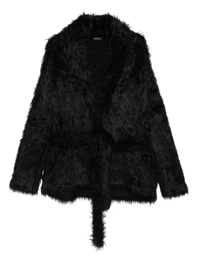 Balenciaga Belted Faux-fur Jacket In Black