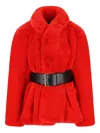 Balenciaga Belted Faux Fur Jacket In Red