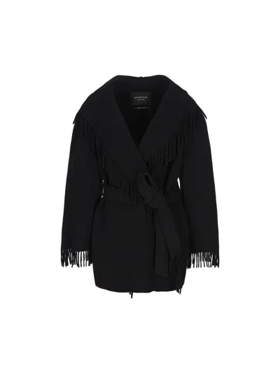 BALENCIAGA BALENCIAGA BELTED FRINGED COAT