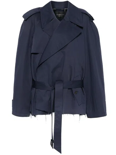 Balenciaga Belted Jacket In Blue