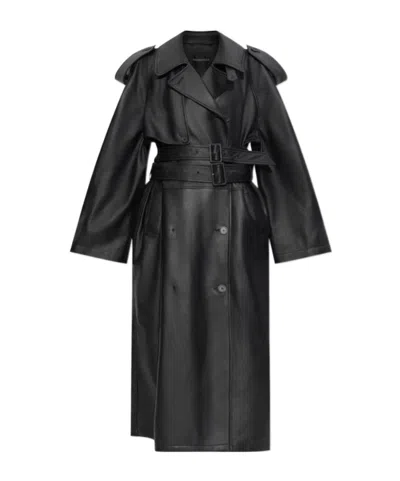 Balenciaga Belted Leather Trench Coat