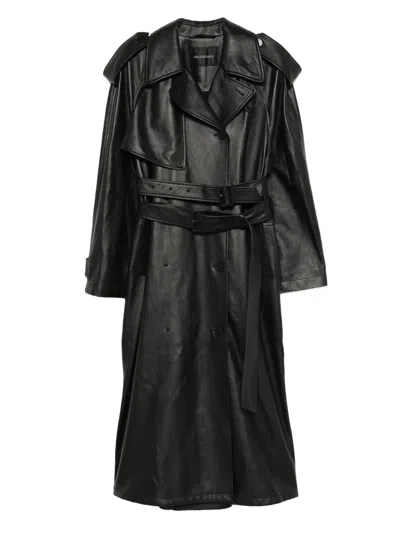 BALENCIAGA BELTED LEATHER TRENCH COAT