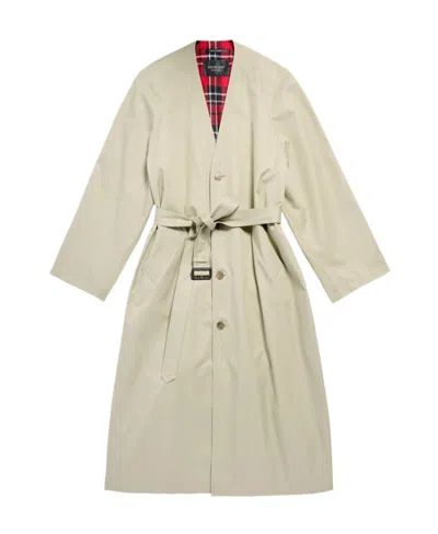 Balenciaga V-neck Belted Cotton Trench Coat In Neutrals