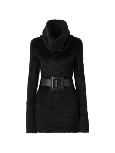 Balenciaga Belted Brushed-knit Turtleneck Mini Dress In Black