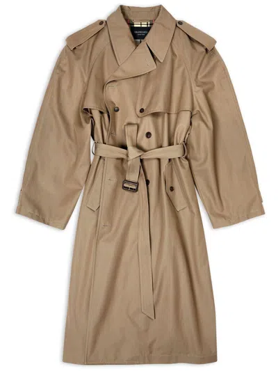 Balenciaga Oversized Belted Trench Coat In Beige