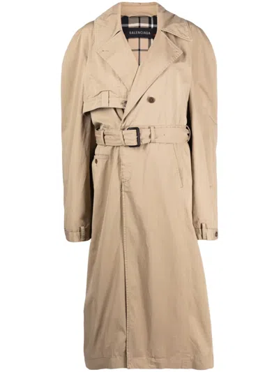 Balenciaga Trench Coat Belted Back Vent In Desert Beige