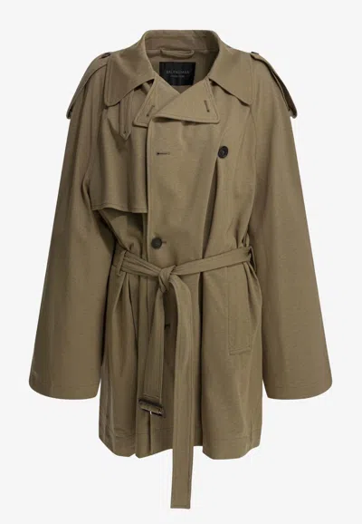 Balenciaga Short Trench Coat In Explorer Jackets And Coats Beige In Brown