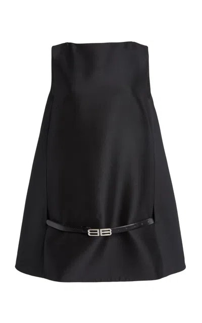 Balenciaga Belted Wool-silk Mini Dress In Black