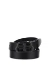 Balenciaga Interlocking B Logo Buckle Leather Belt In Black
