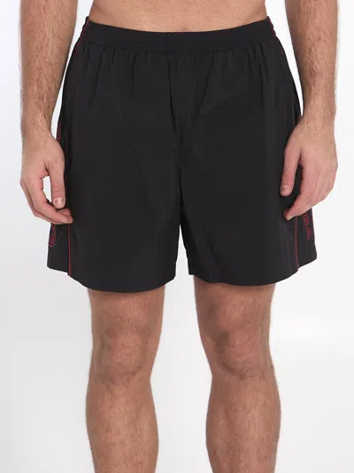 Balenciaga Bermuda Shorts With Red Logo In Black