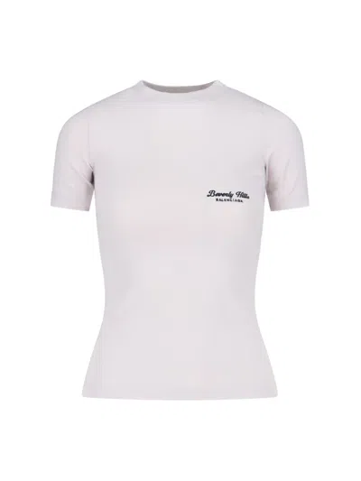 Balenciaga 'beverly Hills' Stretch Jersey T-shirt In White