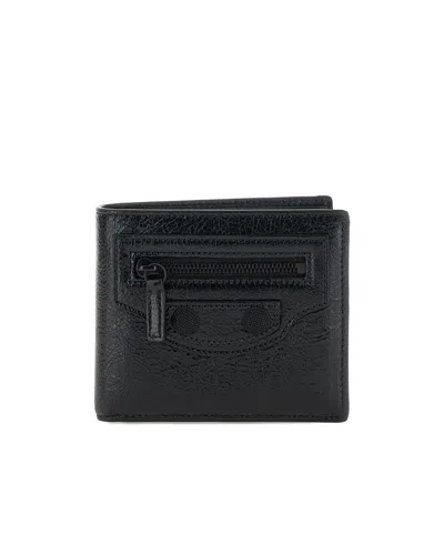 Balenciaga Bi-fold Leather Wallet In Black