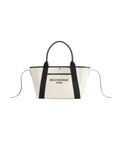 Balenciaga Women's Biarritz Medium Tote Bag  In Beige/black In White