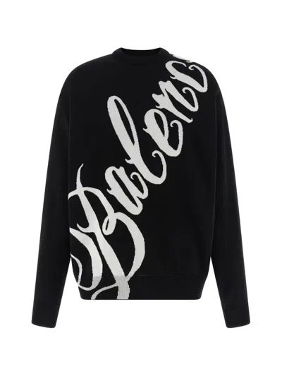 Balenciaga Cotton Blend Sweater With Maxi Logo In Black
