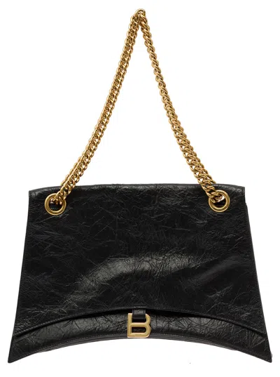 BALENCIAGA BALENCIAGA WOMEN 'BIG CRUSH' BLACK CROSSBODY BAG WITH B LOGO IN CRUSH LEATHER WOMAN